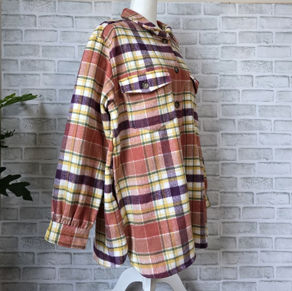 Dip Plaid Flannel Shacket Jacket – Orange Purple Yellow – Women’s XL